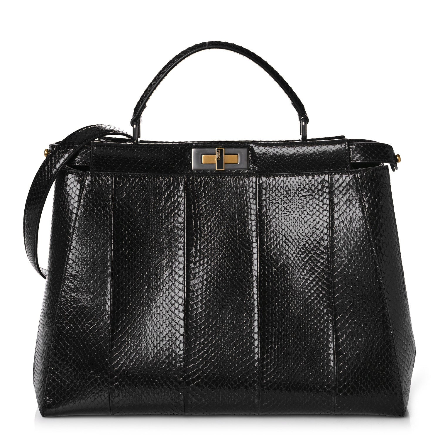 Fendi Snakeskin Large Peekaboo Iconic Satchel Black 1 of 10