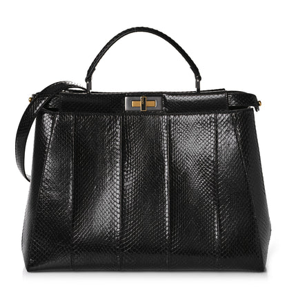 Fendi Snakeskin Large Peekaboo Iconic Satchel Black 1 of 10