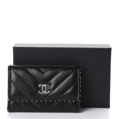 Chanel Lambskin Chevron Quilted Studded Card Holder Black 9 of 9