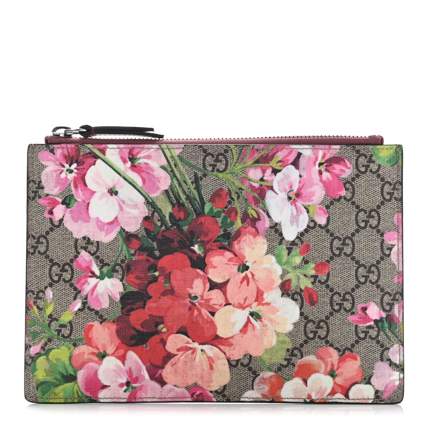 GG Supreme Monogram Blooms Small Zip Pouch Beige Multicolor Dry Rose