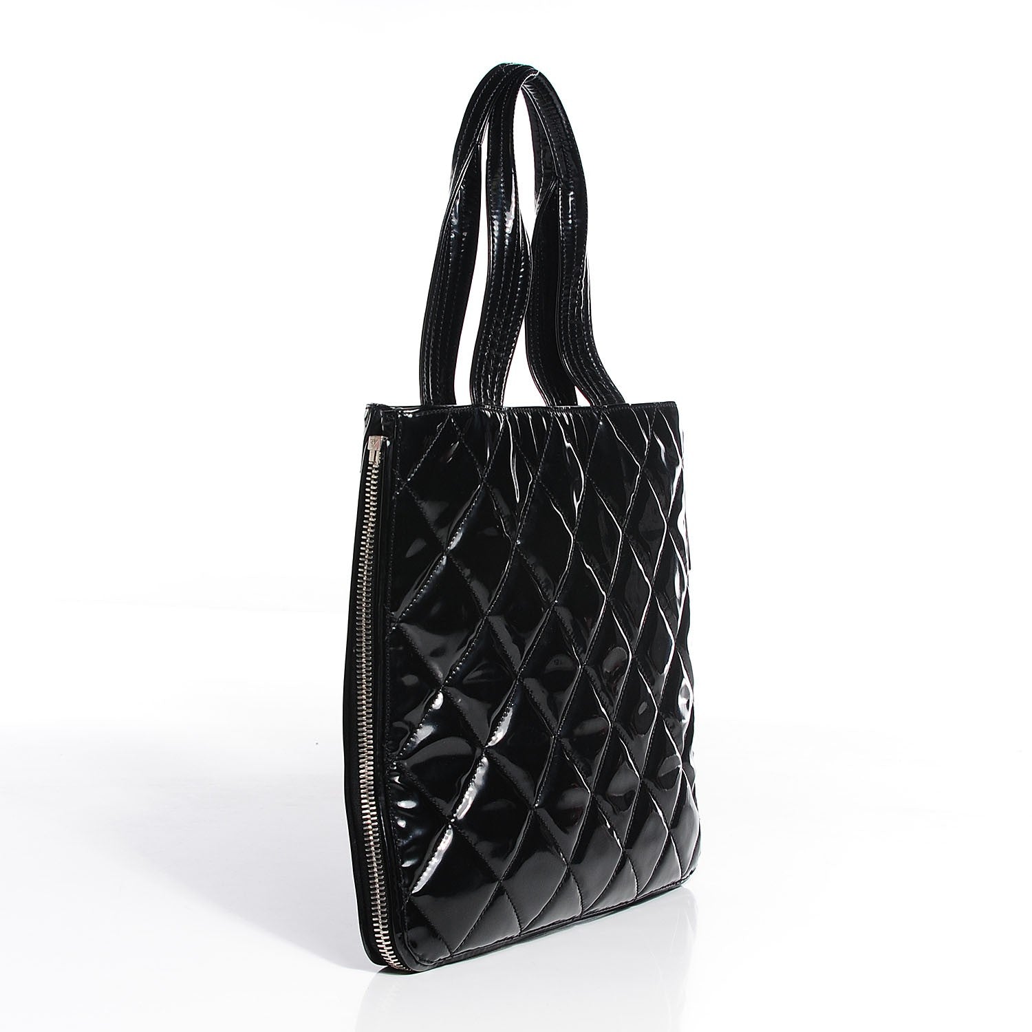 Chanel Vinyl Quilted CC Small Expandable Tote Black 3 of 7