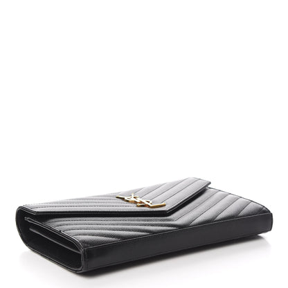 Saint Laurent Grain De Poudre Matelasse Chevron Monogram Chain Wallet Black 3 of 10