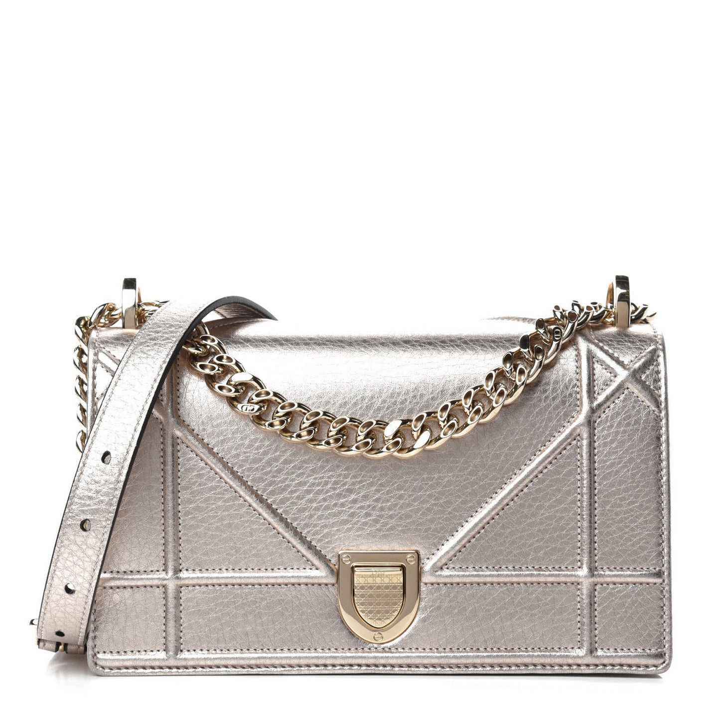 Metallic Grained Calfskin Small Diorama Flap Bag Copper
