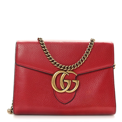 Gucci Calfskin GG Marmont Chain Wallet Vulcanic Red 1 of 9
