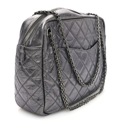 Chanel Metallic Aged Calfskin Quilted Large Reissue Camera Case Silver 3 of 10