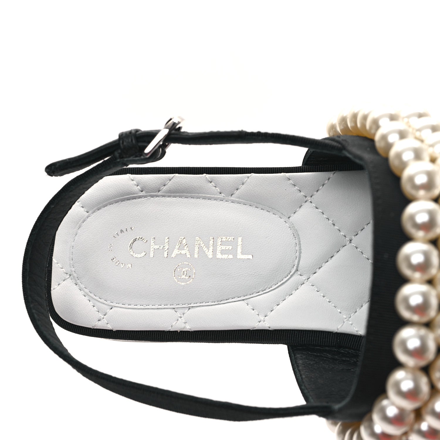 Chanel Grosgrain Pearl CC Sandals 38.5 Black 8 of 10