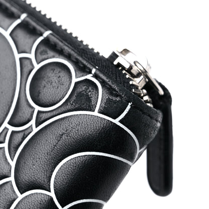 Chanel Lambskin Camellia Embossed Large Zip Around Gusset Wallet Black White 17 of 18