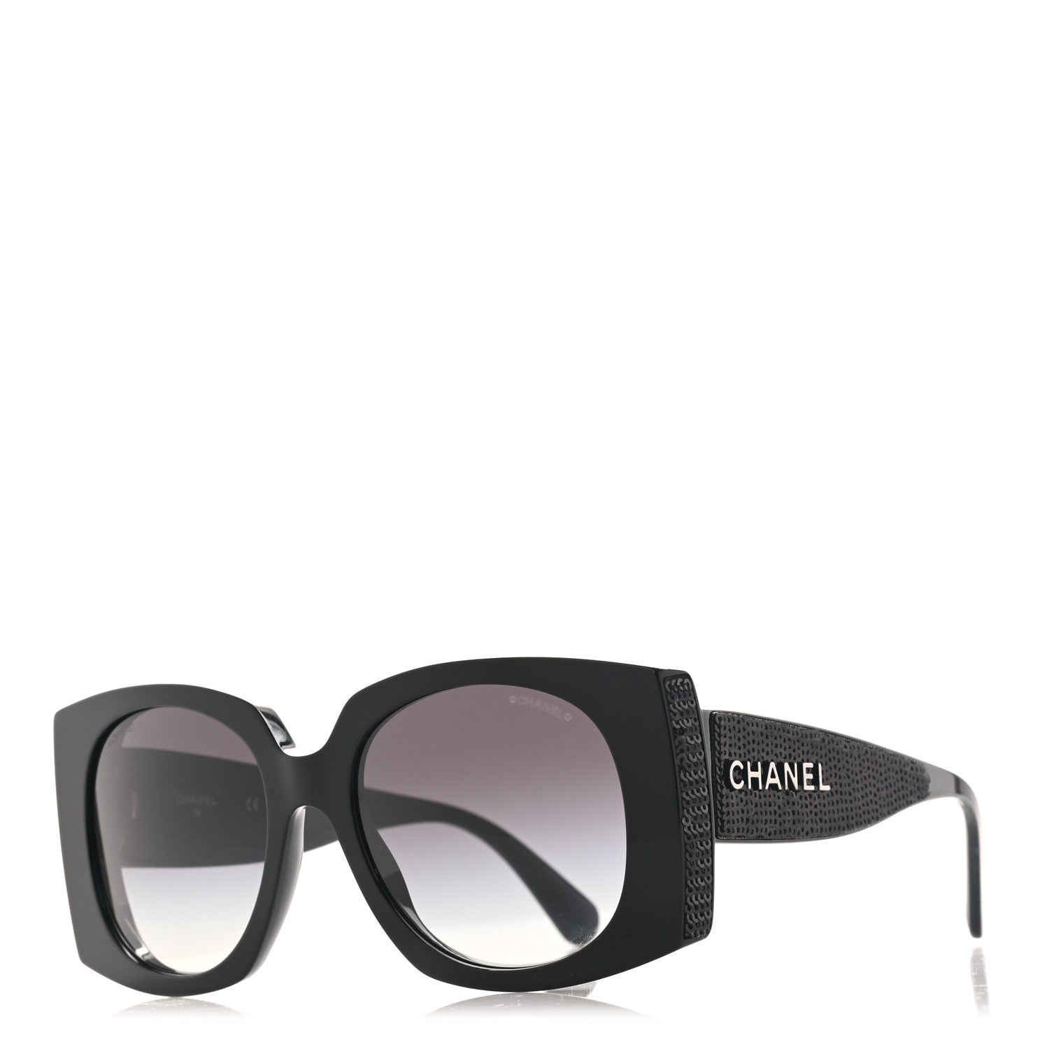 Chanel Acetate Sequin Rectangle Sunglasses 71407 Black 1 of 8