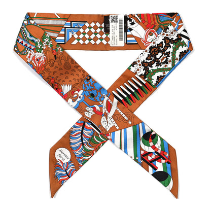 Hermes Silk De l'Ombrelle Aux Duels Twilly Caramel Vert Bleu 1 of 3