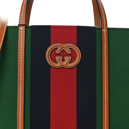 Gucci Mountain Canvas Calfskin Web Small Interlocking G Tote Bag Turtle Green Hibiscus Red 8 of 10
