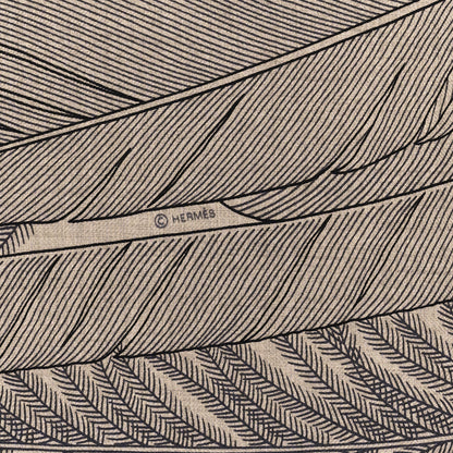 Hermes Cashmere Silk Plumes En Fete Shawl 140 Naturel Black 4 of 5