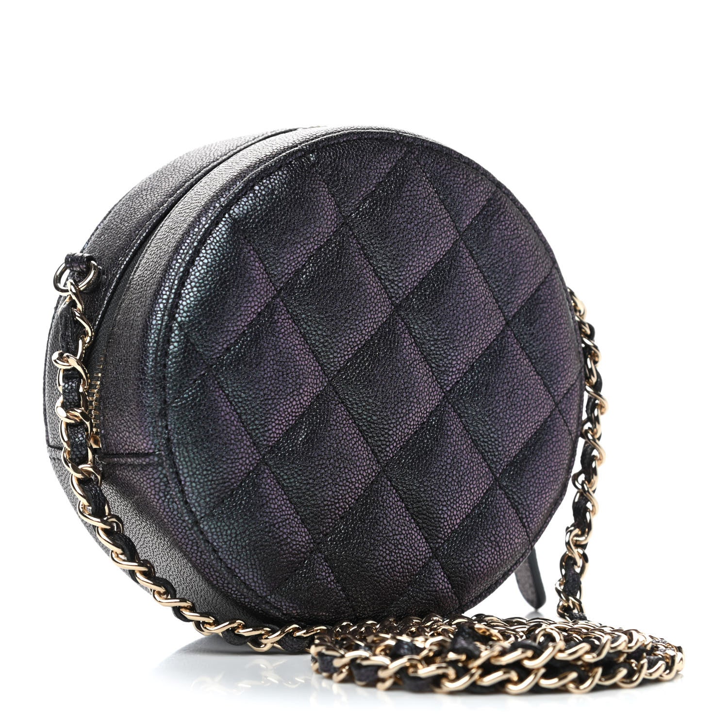 Chanel Iridescent Caviar Quilted Round Clutch With Chain Black 2 of 4