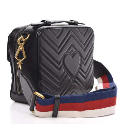 Gucci Calfskin Matelasse Sylvie Web Small GG Marmont Top Handle Shoulder Bag Black 3 of 11