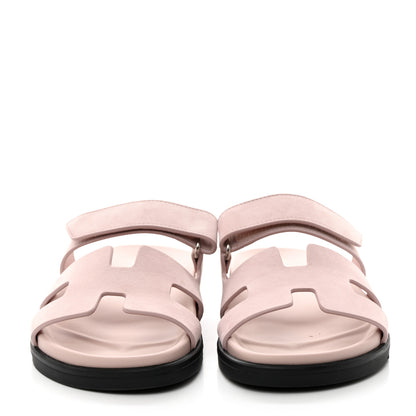 Hermes Suede Goatskin Womens Chypre Sandals 37 Rose Porcelaine 2 of 9