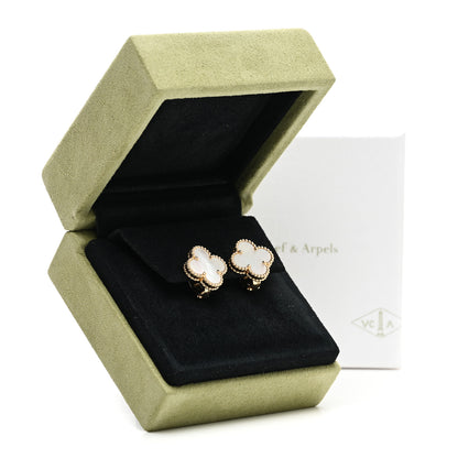 Van Cleef & Arpels 18K Yellow Gold Mother of Pearl Vintage Alhambra Earrings 5 of 5