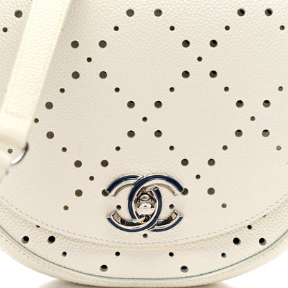 Chanel Caviar Perforated Messenger Bag White 8 of 12