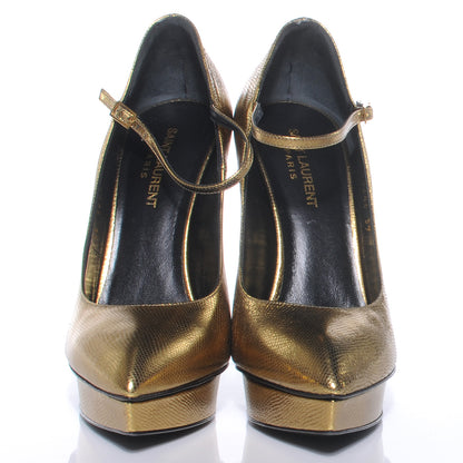 Saint Laurent Metallic Janis Mary Jane Pumps Heels 39 Gold Vermeil 2 of 8