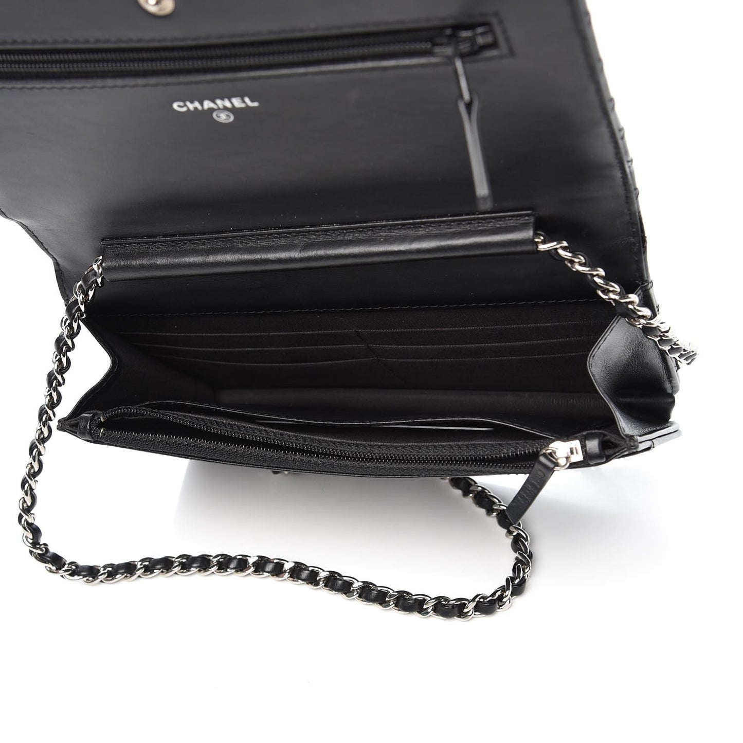 Patent Quilted Wallet On Chain WOC Black