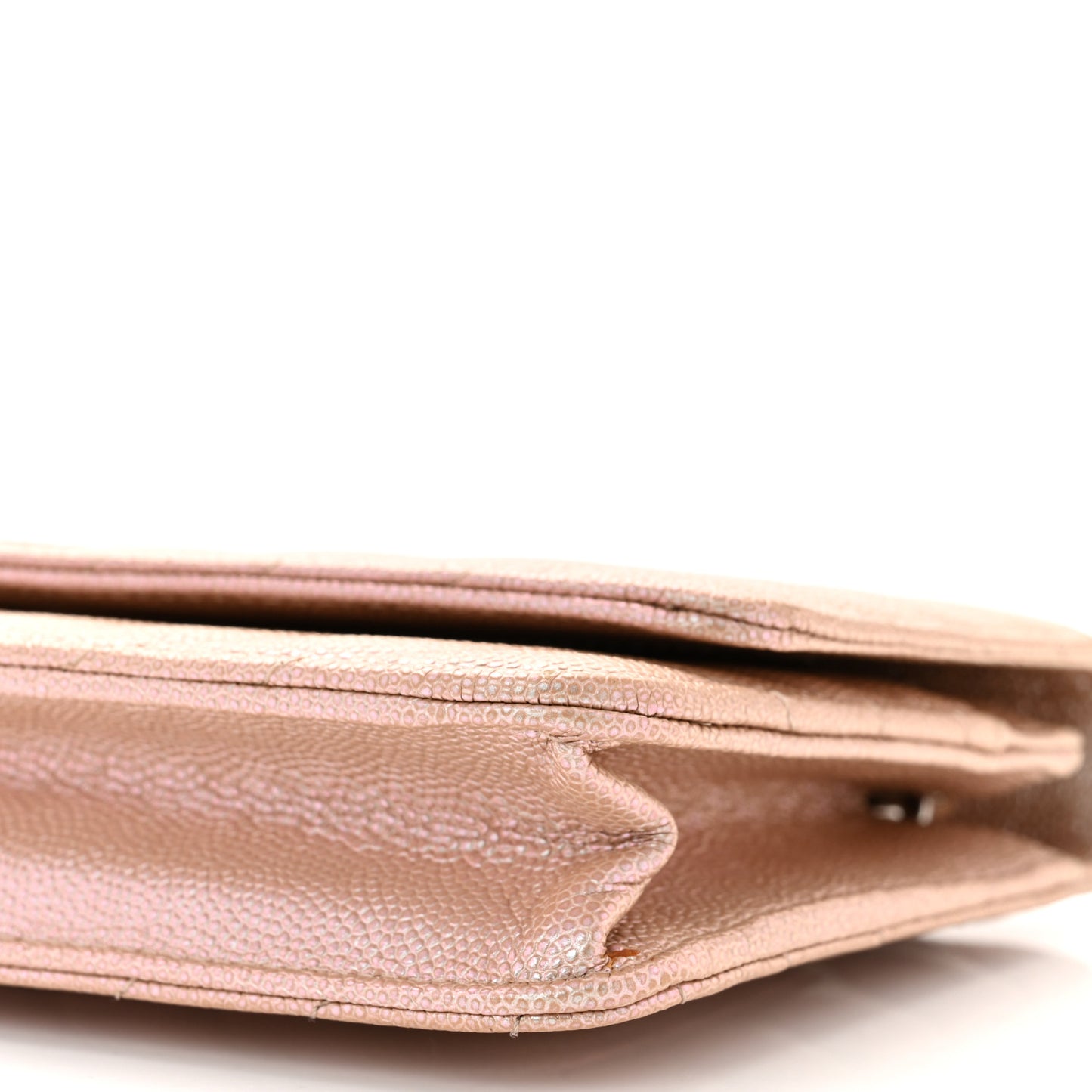 Metallic Caviar Chevron Quilted Wallet On Chain WOC Light Gold