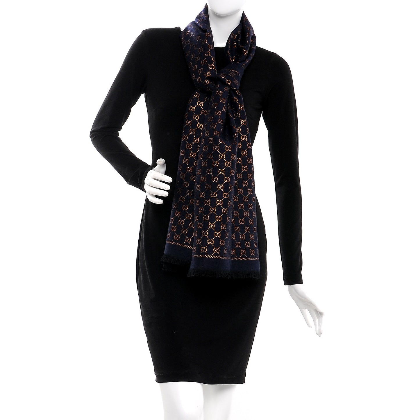 Wool Silk Jacquard GG Monogram Stenix Scarf Navy Yellow