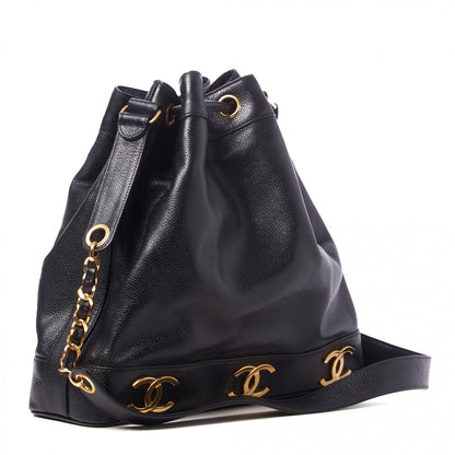 Chanel Caviar CC Drawstring Shoulder Bag Black 2 of 8