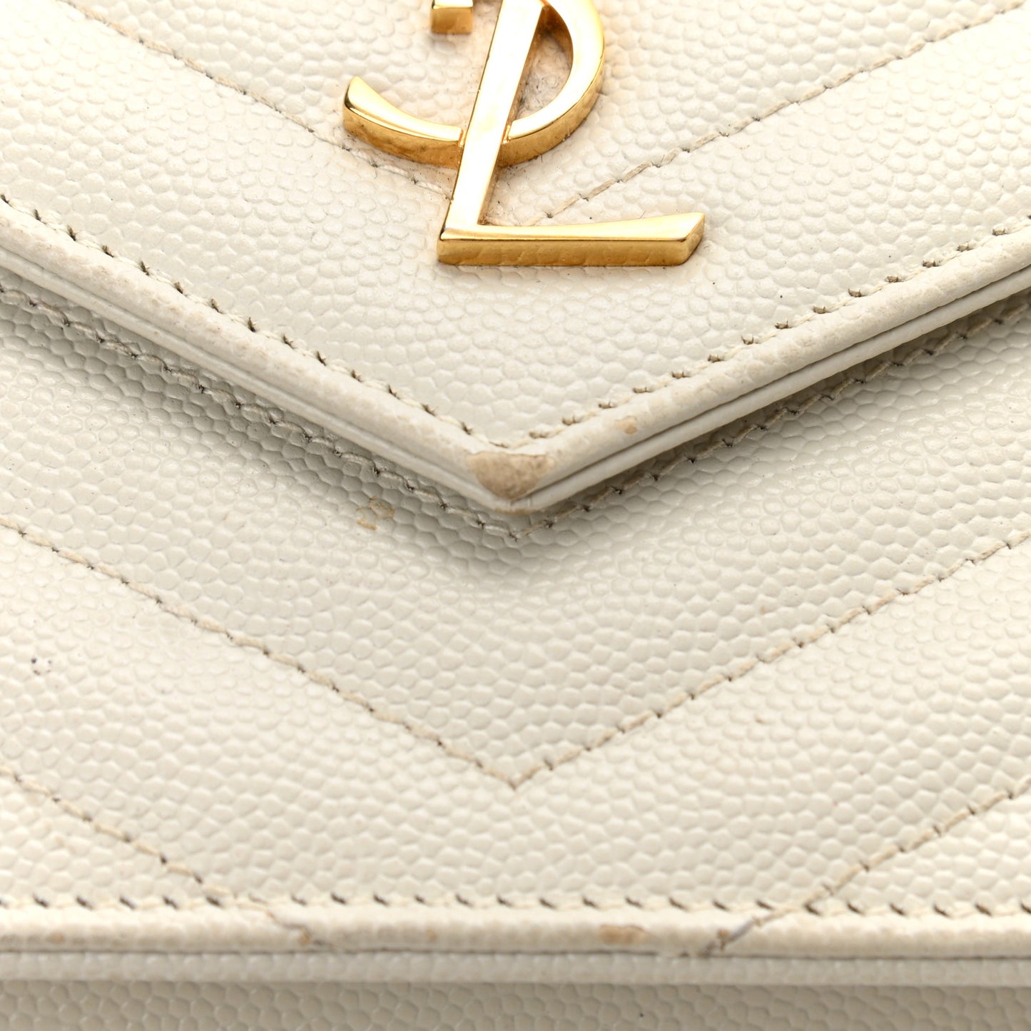 Grain De Poudre Matelasse Chevron Monogram Envelope Chain Wallet Crema Soft