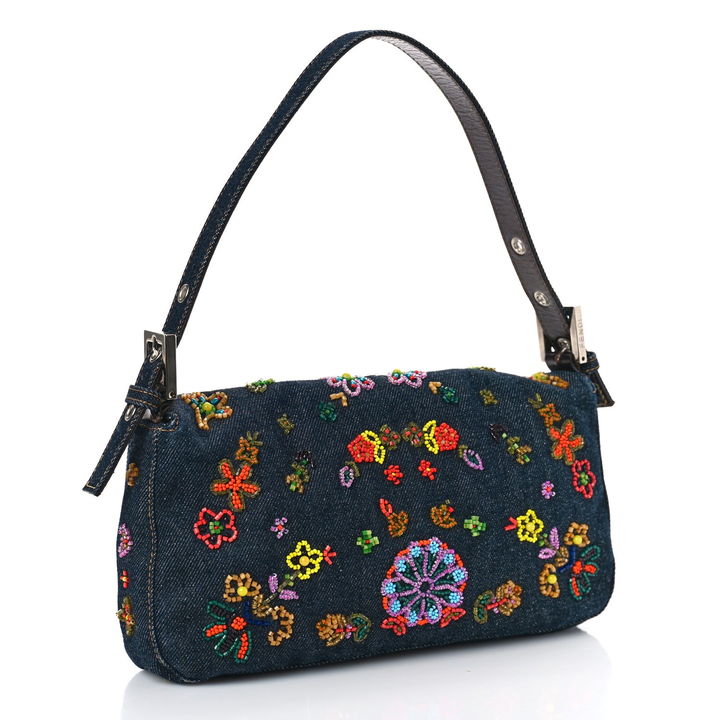 Denim Ricami Beaded Baguette Blue