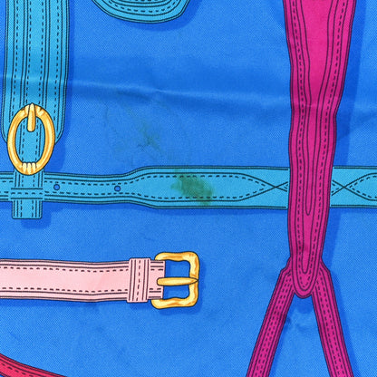 Hermes Silk Harnais Des Presidents Scarf Bleu Vert Orange 4 of 4