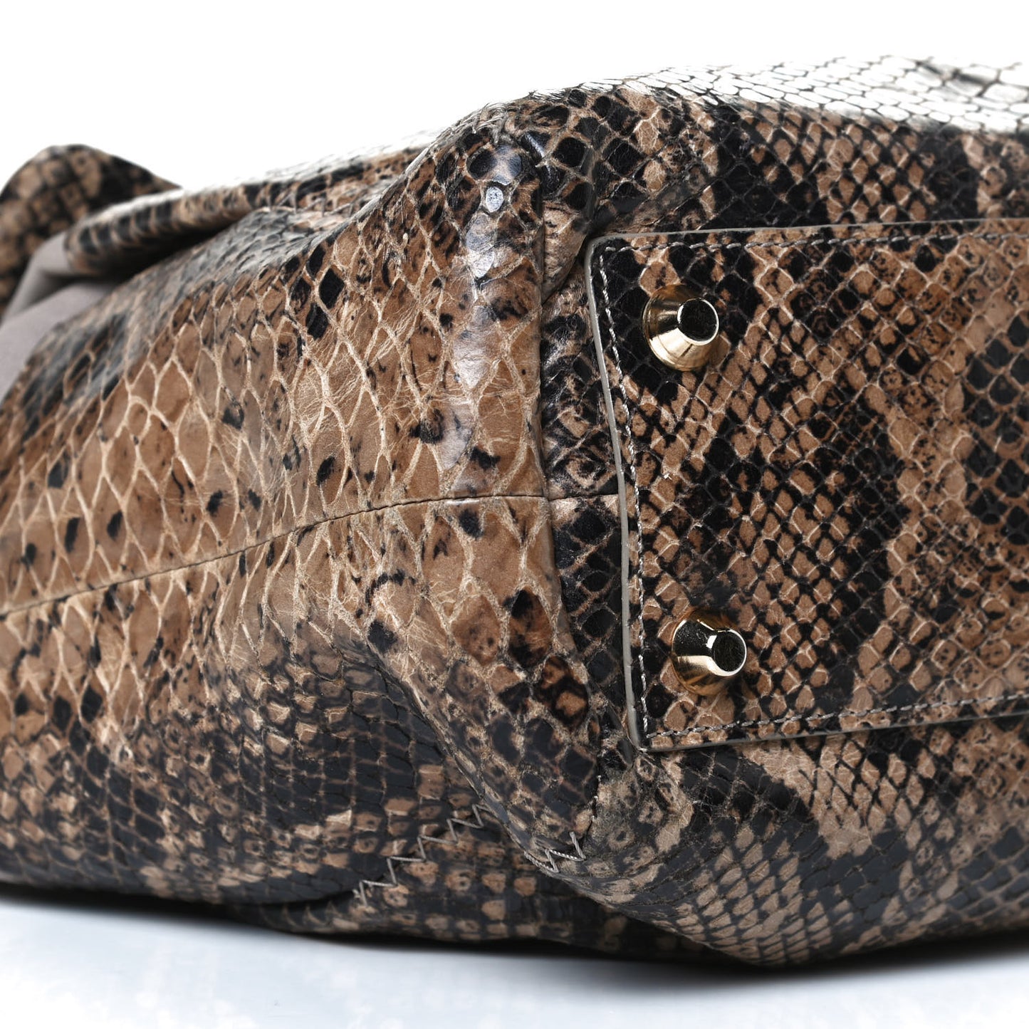 Calfkin Embossed Python Medium Double Carry Beige