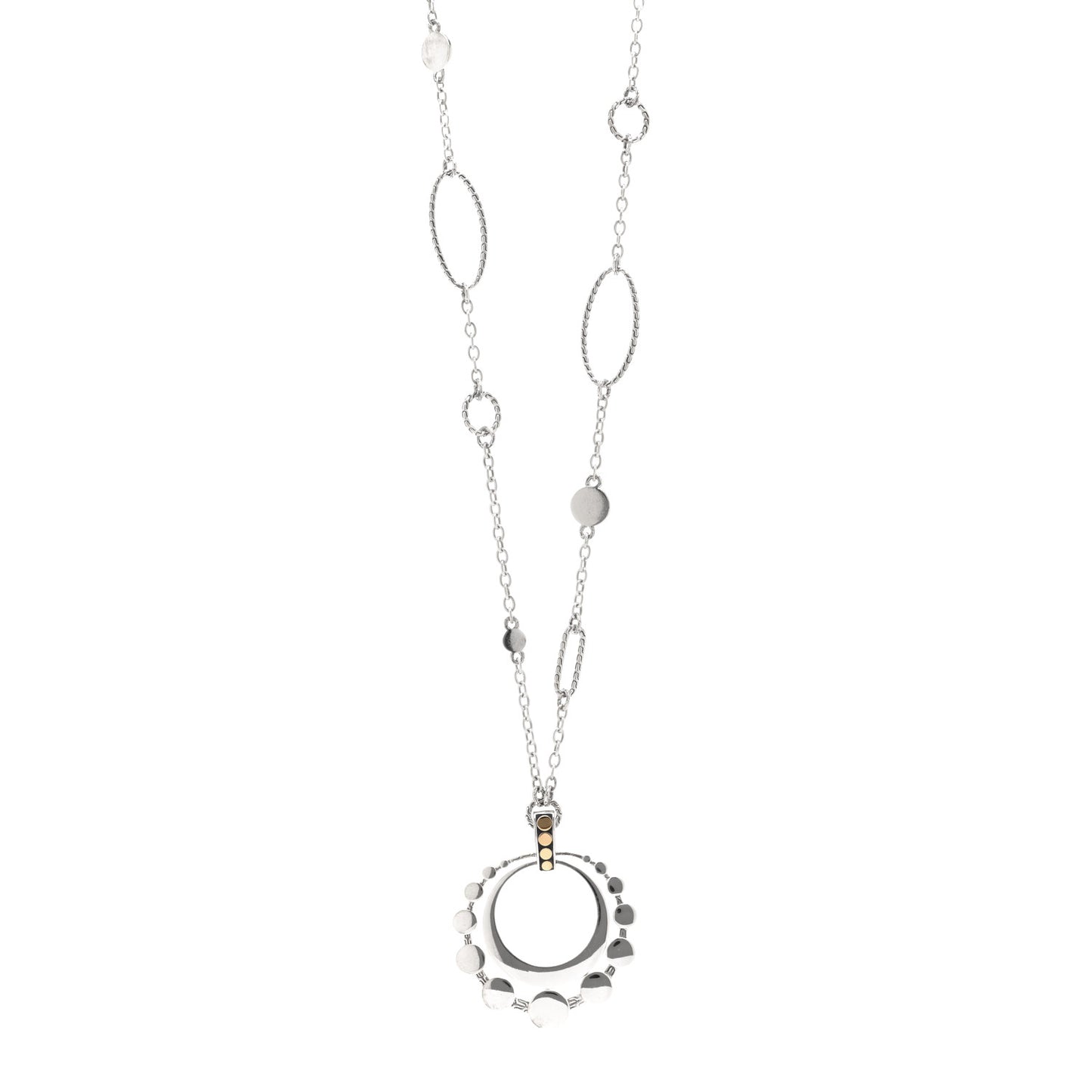 Sterling Silver 18K Yellow Gold Dot Open Circle Pendant Necklace