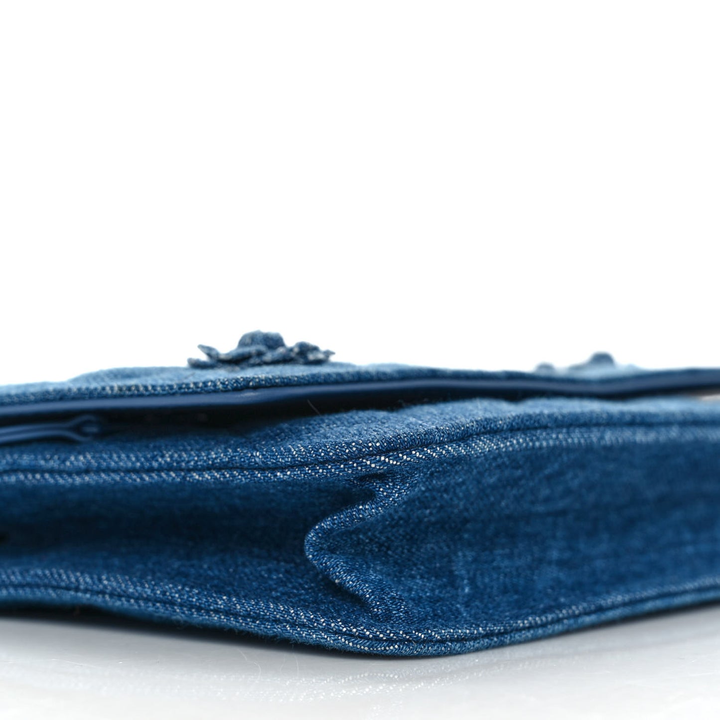 Denim Quilted Camellia Wallet On Chain WOC Blue
