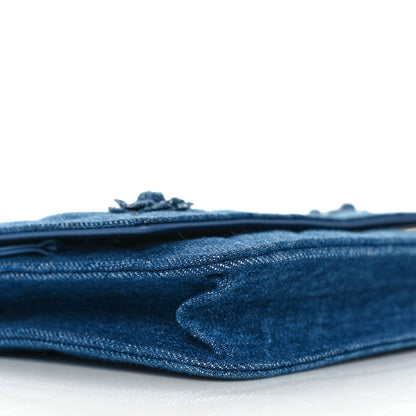 Chanel Denim Quilted Camellia Wallet On Chain WOC Blue 8 of 9