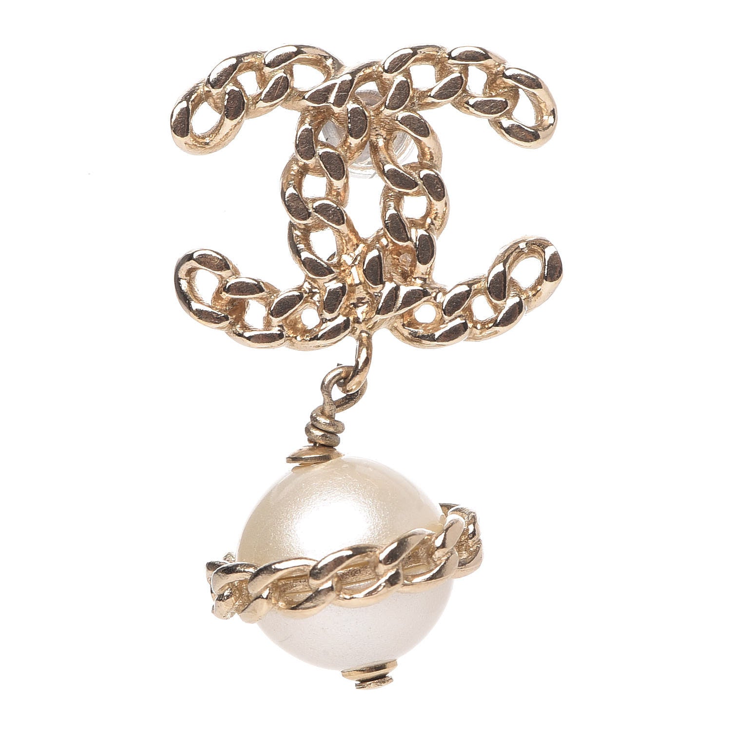 Chanel Chain Pearl CC Drop Earrings Gold 6 of 7