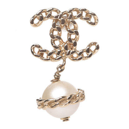Chanel Chain Pearl CC Drop Earrings Gold 6 of 7
