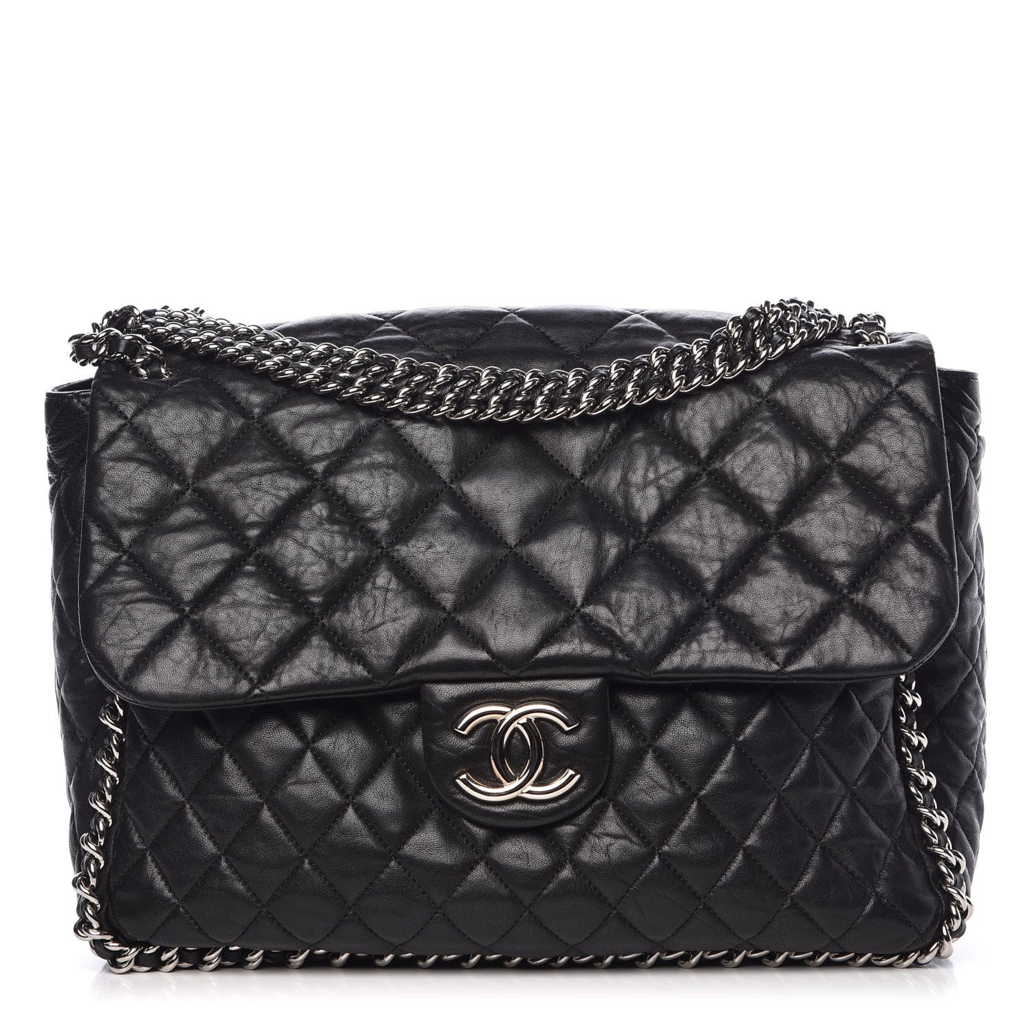 Chanel Washed Lambskin Quilted Maxi Chain Around Flap Black 1 of 9