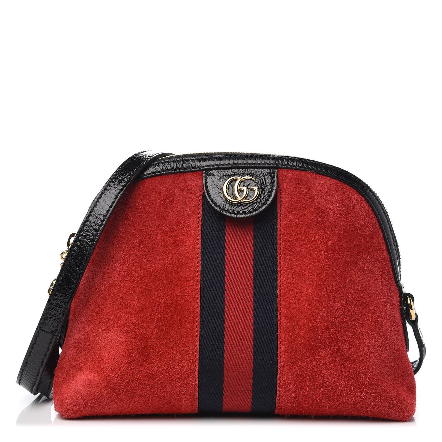 Suede Patent Web GG Small Ophidia Dome Shoulder Bag Hibiscus Red