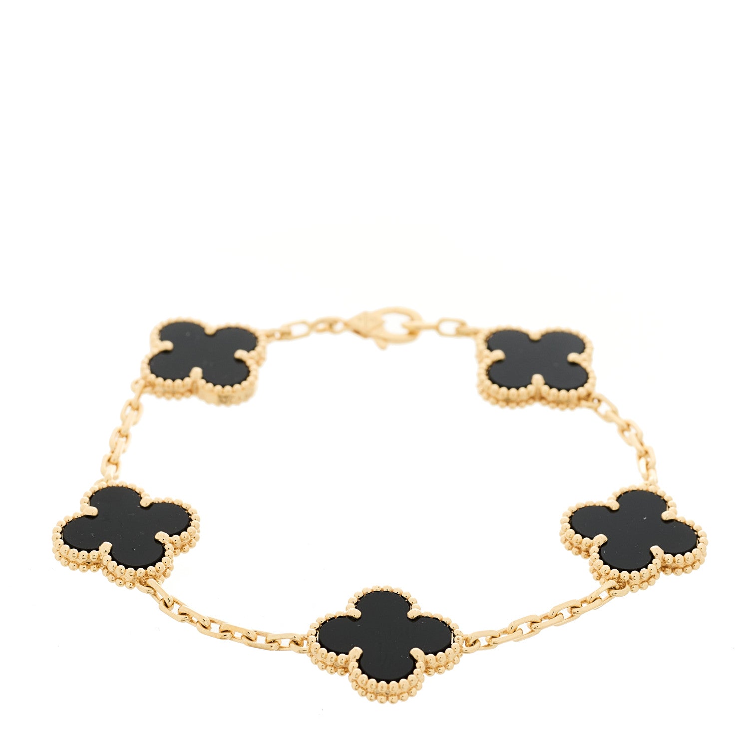 Van Cleef & Arpels 18K Yellow Gold Black Onyx 5 Motifs Vintage Alhambra Bracelet 1 of 5