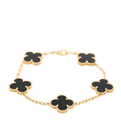 Van Cleef & Arpels 18K Yellow Gold Black Onyx 5 Motifs Vintage Alhambra Bracelet 1 of 5