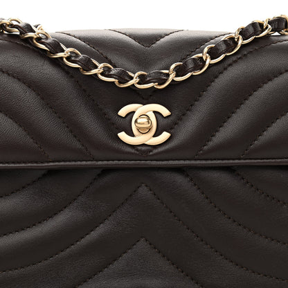 Chanel Lambskin Chevron Quilted Medium Single Flap Bag Dark Brown 8 of 10