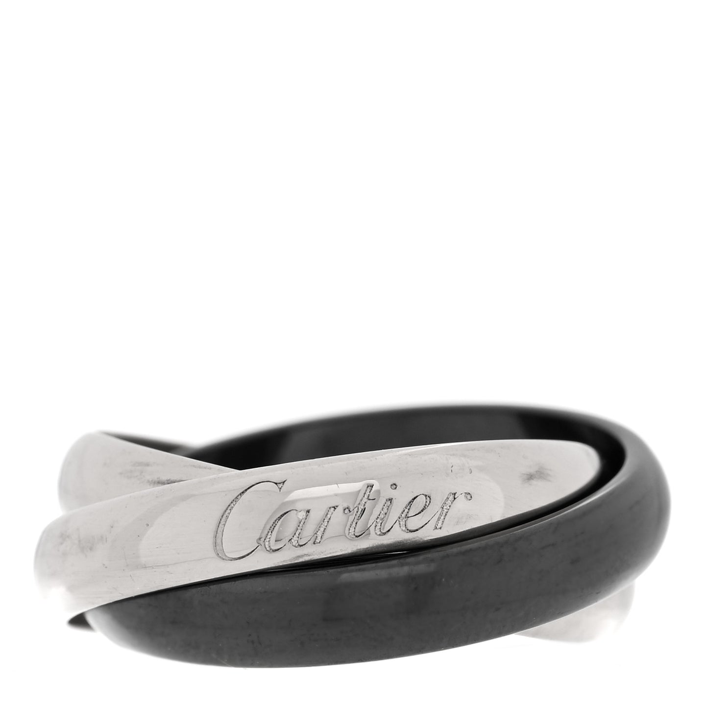 18K White Gold Black Ceramic Trinity Ring 50 5.25