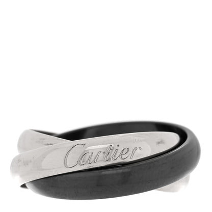 Cartier 18K White Gold Black Ceramic Trinity Ring 50 5.25 1 of 5
