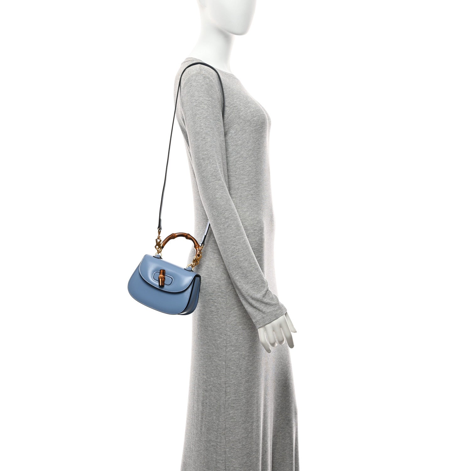 Gucci Boarded Dyana Lux Calfskin Web Mini Bamboo 1947 Top Handle Bag Blue 2 of 11