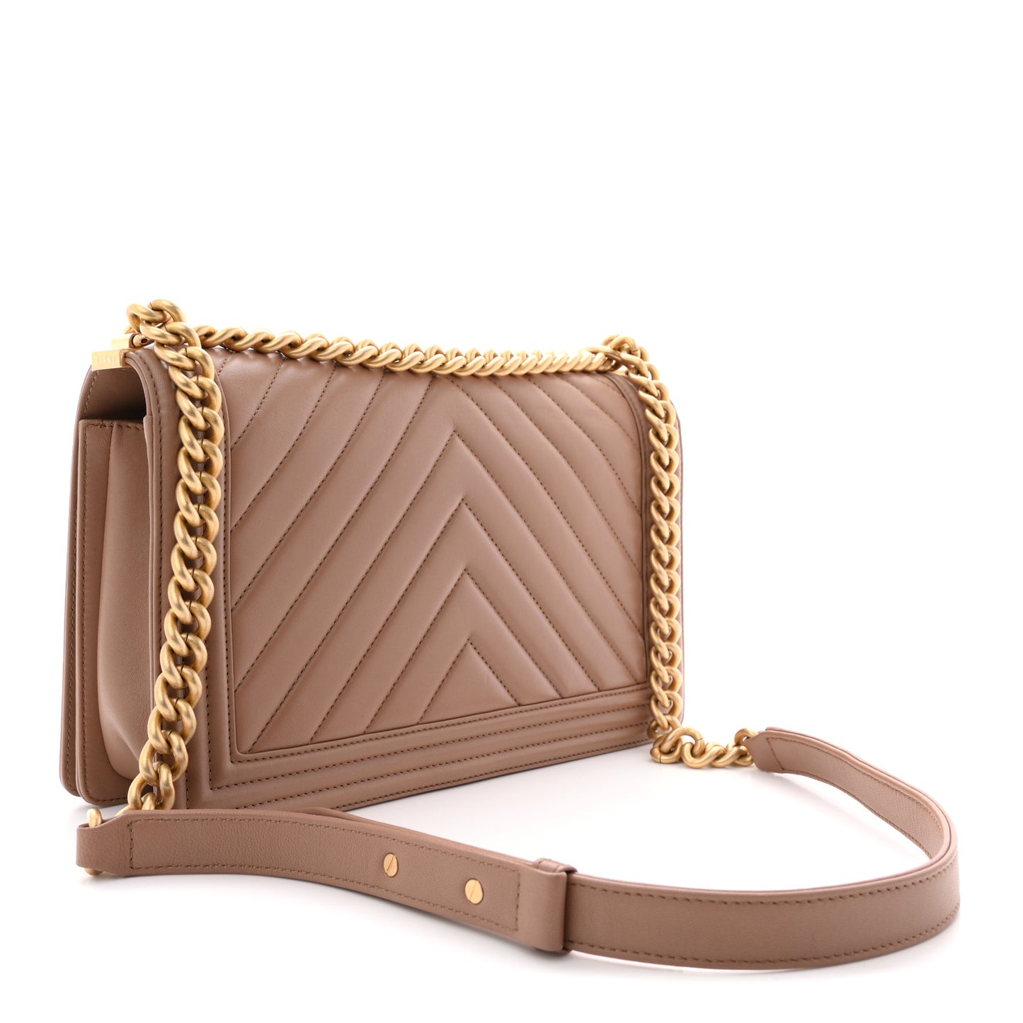 Calfskin Chevron Quilted New Medium Boy Flap Beige