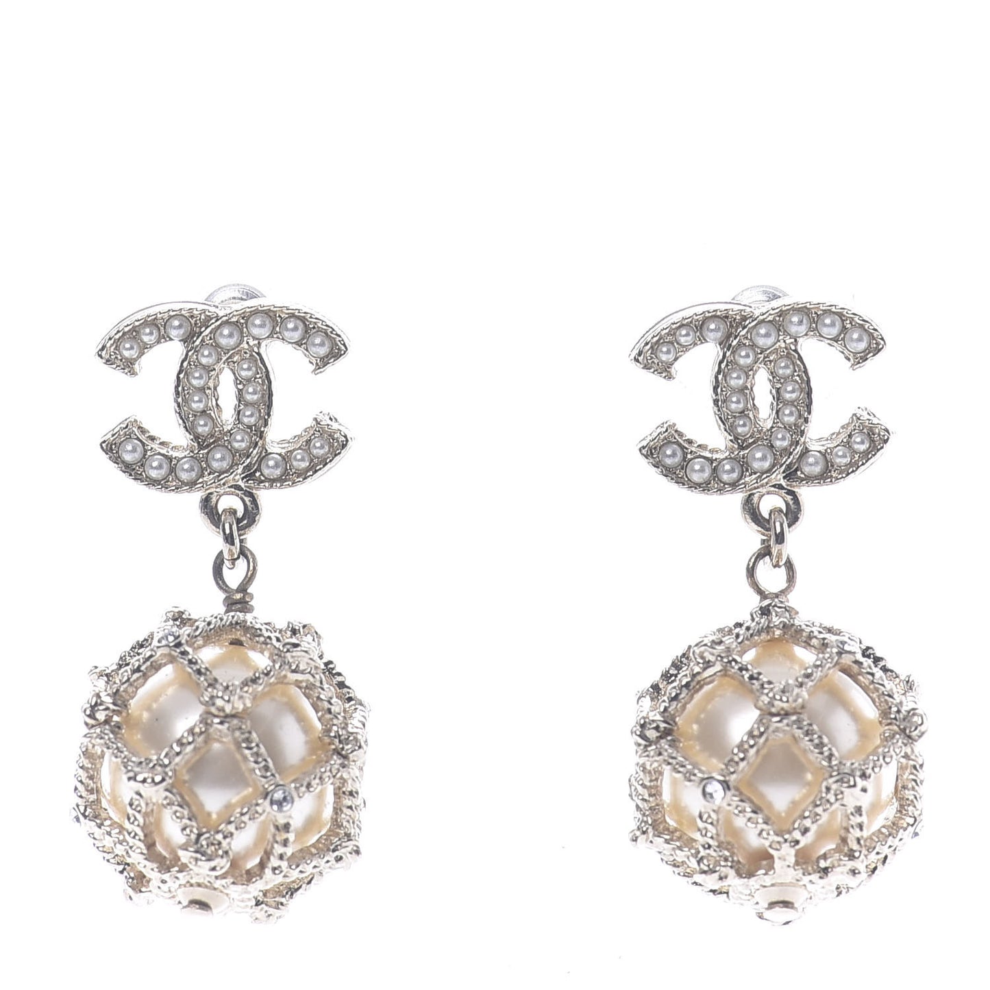 Pearl Caged CC Drop Earrings Gold