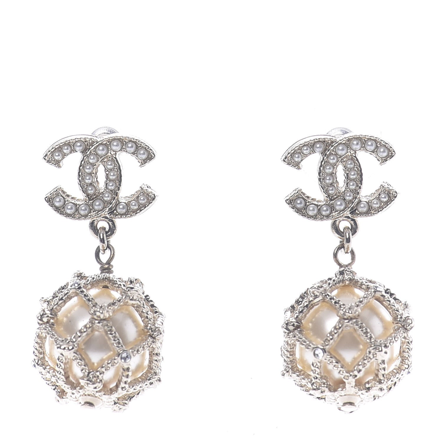 Chanel Pearl Caged CC Drop Earrings Gold 1 of 5