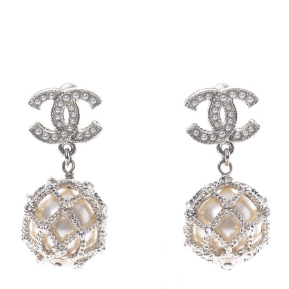 Chanel Pearl Caged CC Drop Earrings Gold 1 of 5