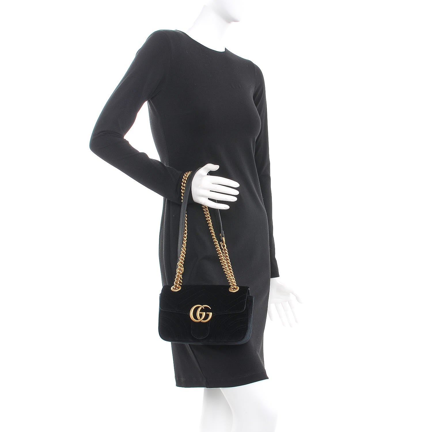 Gucci Velvet Matelasse Mini GG Marmont Shoulder Bag Black 3 of 9