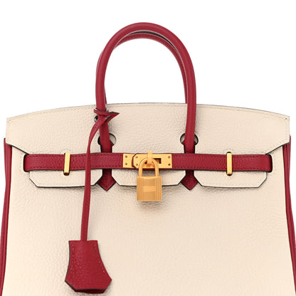 Hermes Togo Horseshoe Birkin 25 Craie Rouge Grenat 8 of 11
