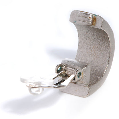 Chanel Half Bolt CC Clip On Earrings Matte Silver 4 of 5
