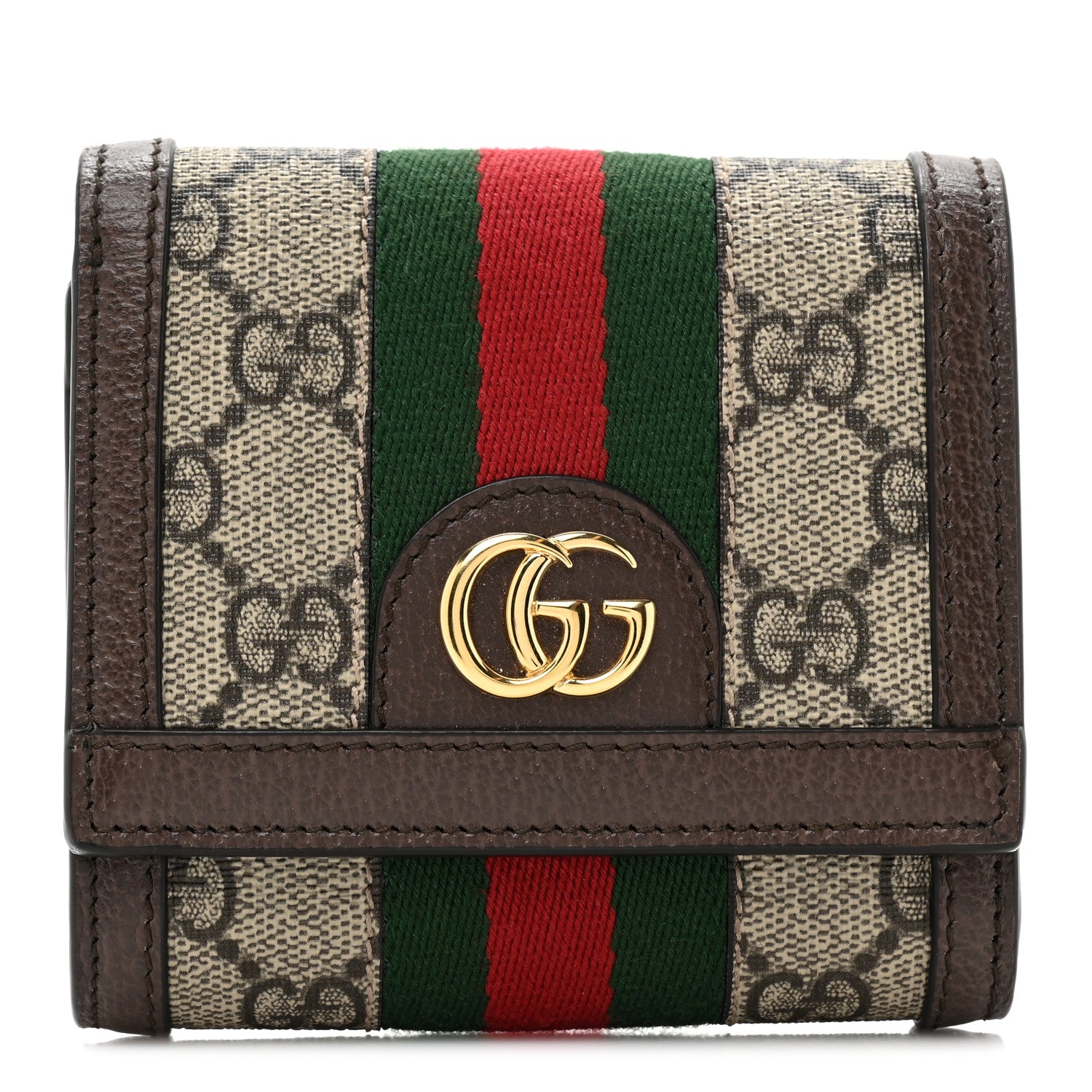 Gucci GG Supreme Monogram Textured Calfskin Web Ophidia Card Case Wallet Beige Ebony New Acero 1 of 10